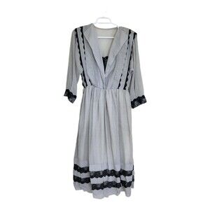 Cottage core maxi long sleeve dress black lace trim boho handmade prairiecore